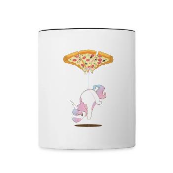 Unicorn Unicorn Pepperoni Pizza T-Shirt - Contrasting Mug - white/black - Front
