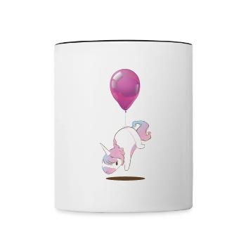 Süßes Einhorn Ballon T-Shirt Kinder - Tasse zweifarbig - Weiß/Schwarz - Vorne