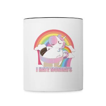 I Hate Mondays Unicorn Coffee T-Shirt - Contrasting Mug - white/black - Front