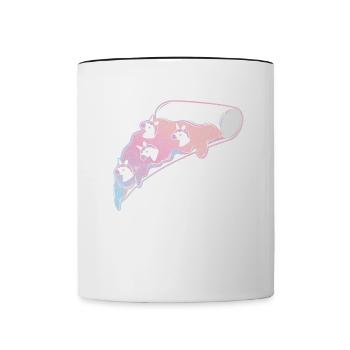 Einhorn Pizza Regenbogen T-Shirt - Tasse zweifarbig - Weiß/Schwarz - Vorne