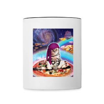 Weltraum Katze Pizza - Tasse zweifarbig - Weiß/Schwarz - Vorne