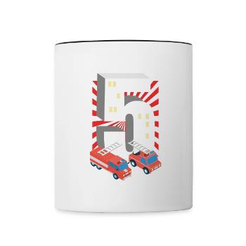 T-shirt pompiers 5e anniversaire garçons Feuerwehrwa - Mug contrasté - blanc/noir - Devant