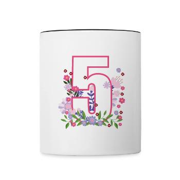 5. Geburtstag T-Shirt Blumen - Tasse zweifarbig - Weiß/Schwarz - Vorne
