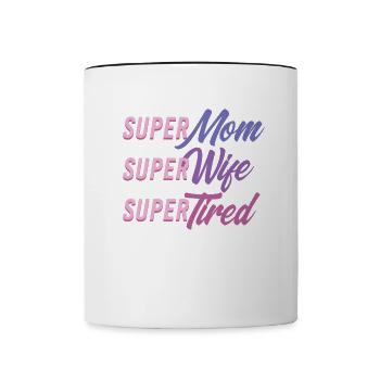 Super Mom T-Shirt Cadeau Maman - Mug contrasté - blanc/noir - Devant