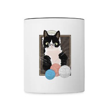 Pension cat knitting gift shirt - Contrasting Mug - white/black - Front