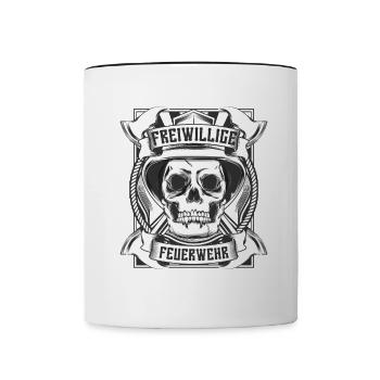 Freiwillige Feuerwehr Totenkopf - Tasse zweifarbig - Weiß/Schwarz - Vorne