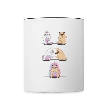 Mops mit Einhorn Fusion - Tasse zweifarbig - Weiß/Schwarz - Vorne