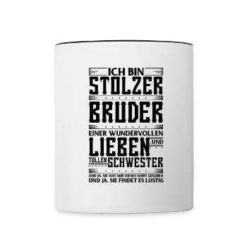 Ich bin stolzer Bruder Tshirt Geschenk - Tasse zweifarbig - Weiß/Schwarz - Vorne
