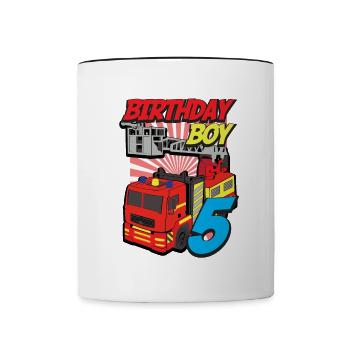 Feuerwehr fünfter Geburtstag für Feuerwehrmänner K - Tasse zweifarbig - Weiß/Schwarz - Vorne