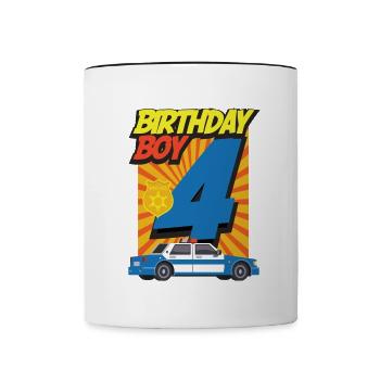 Fourth Birthday Boy Tshirt Police Car Policeman f - Contrasting Mug - white/black - Front