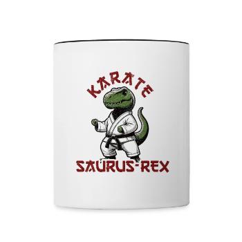 Drôle T-Rex Karaté Dino Arts Martiaux - Mug contrasté - blanc/noir - Devant