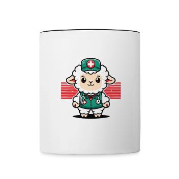 Ambulamb Lamm Schaf Krankenschwester Krankenwagen Arzt Paramed - Tasse zweifarbig - Weiß/Schwarz - Vorne
