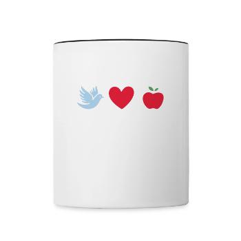 Frieden, Liebe, Mittagessen, Kantine, Cafeteria, Humor - Tasse zweifarbig - Weiß/Schwarz - Vorne