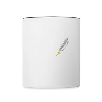 Sei vorsichtig, sonst landest du in meinem Roman Autor brummt - Tasse zweifarbig - Weiß/Schwarz - Vorne