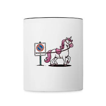 Ich muss los mein Einhorn steht im Halteverbot - Tasse zweifarbig - Weiß/Schwarz - Vorne