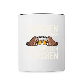 Zwischen Leber und Nierchen passt immer ein Bierch - Tasse zweifarbig - Weiß/Schwarz - Vorne