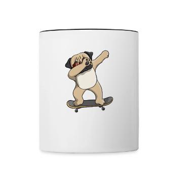 Dabbing Mops Sonnenbrille Skater Jungen Geschenk - Tasse zweifarbig - Weiß/Schwarz - Vorne