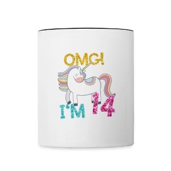 14 ans de cadeau d'anniversaire fille de Licorne - Mug contrasté - blanc/noir - Devant