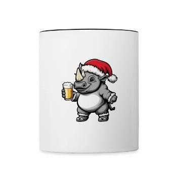 Rhino Christmas Beer Funny - Contrasting Mug - white/black - Front