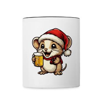 Maus Weihnachten Bier Lustig - Tasse zweifarbig - Weiß/Schwarz - Vorne