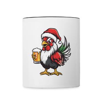 Hahn Weihnachten Bier Lustig - Tasse zweifarbig - Weiß/Schwarz - Vorne