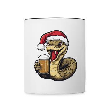 Schlange Kobra Weihnachten Bier Lustig - Tasse zweifarbig - Weiß/Schwarz - Vorne