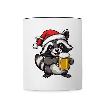 Raccoon Christmas Beer Funny - Contrasting Mug - white/black - Front