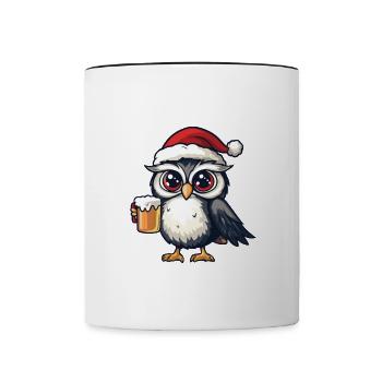 Eule Weihnachten Bier Lustig - Tasse zweifarbig - Weiß/Schwarz - Vorne