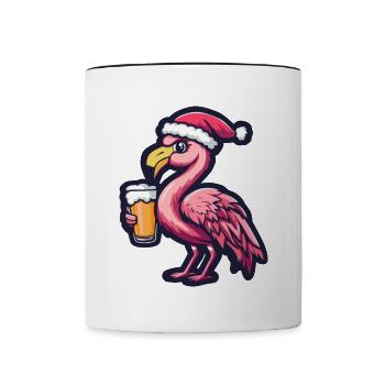 Flamingo Weihnachten Bier Lustig - Tasse zweifarbig - Weiß/Schwarz - Vorne
