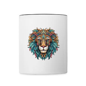 Lion Portrait Head Colorful - Contrasting Mug - white/black - Front
