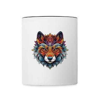 Tête de portrait de loup - Mug contrasté - blanc/noir - Devant