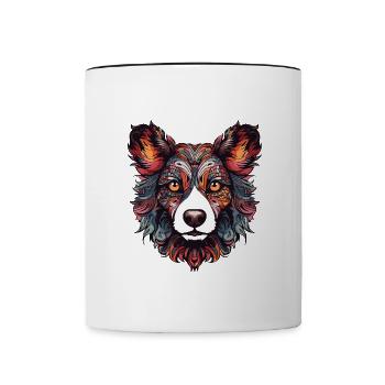 Border Collie Chien Portrait Tête - Mug contrasté - blanc/noir - Devant