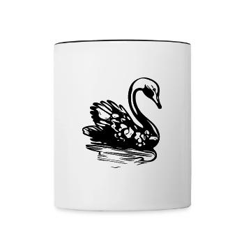 Élégant cygne vintage sur l’eau - Mug contrasté - blanc/noir - Devant