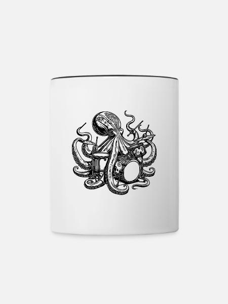 Oktopus spielt Schlagzeug - Tasse zweifarbig - Weiß/Schwarz