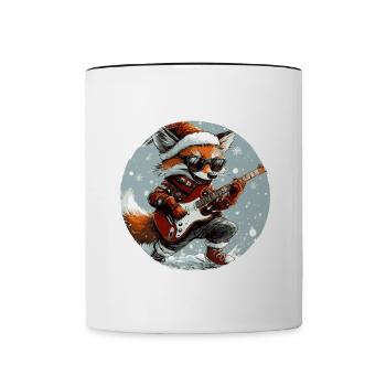 Fuchs Weihnachten Rocker Gitarre - Tasse zweifarbig - Weiß/Schwarz - Vorne