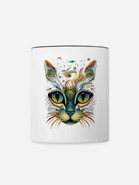 Kosmische Katze - Tasse zweifarbig - Weiß/Schwarz