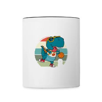 Basketball Dino T-Rex Player Sports Comic Cartoon - Contrasting Mug - white/black - Front