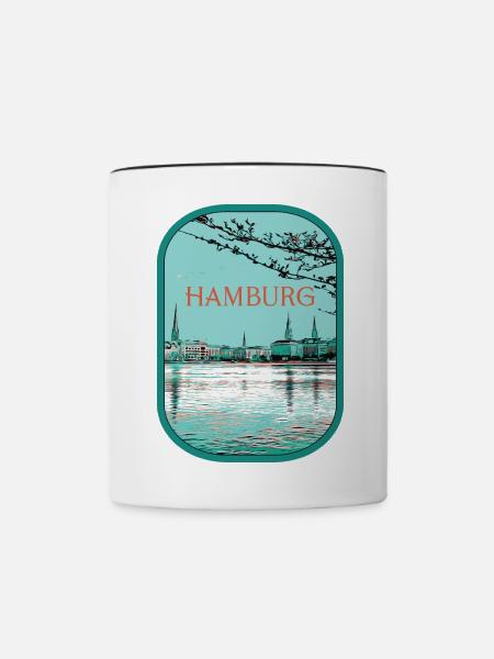 Illustration Flyacross Hamburg - Tasse zweifarbig - Weiß/Schwarz