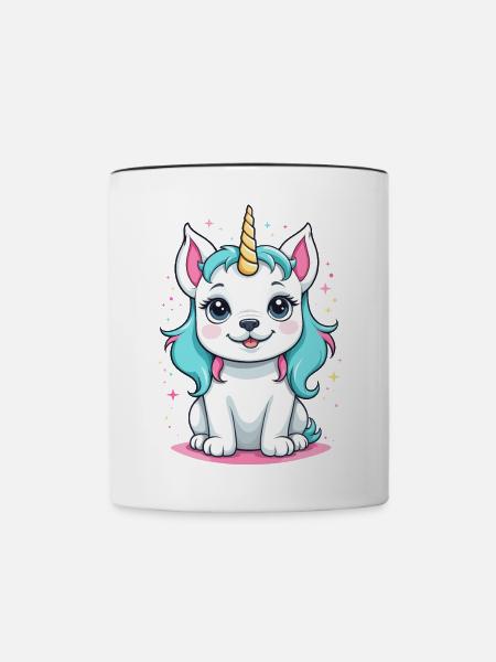 Kawaii Einhorn Hund - Tasse zweifarbig - Weiß/Schwarz