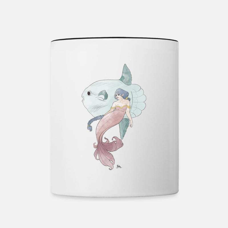 Amis de la mer – Sirène avec poisson-lun - Mug contrasté - blanc/noir