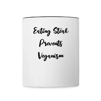 Steak essen verhindert Veganis - Tasse zweifarbig - Weiß/Schwarz - Vorne