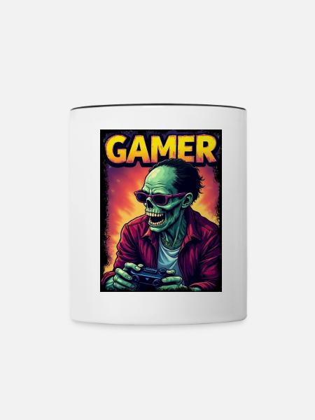Zombie Gamer mit Controller - Tasse zweifarbig - Weiß/Schwarz
