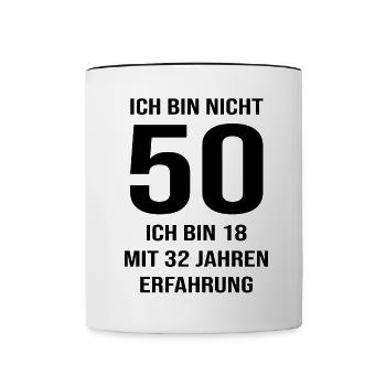 50. Geburtstag Geschenk - Tasse zweifarbig - Weiß/Schwarz - Vorne
