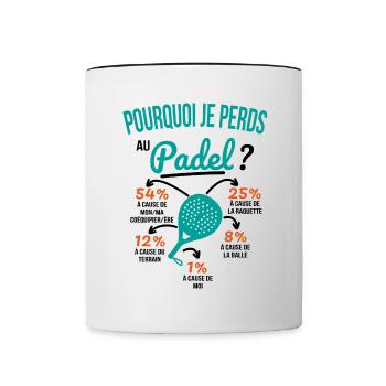 Idée cadeau Padel - Pourquoi je perds au Padel? - Mug contrasté - blanc/noir - Devant