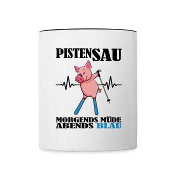 skifahrer und pistensau hüttengaudi alpin ski - Tasse zweifarbig - Weiß/Schwarz - Vorne