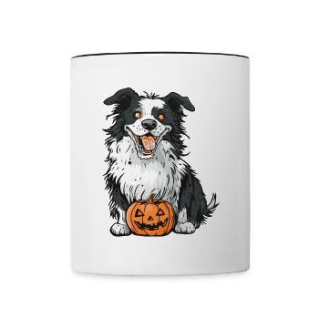 Border Collie Hund Halloween Zombie - Tasse zweifarbig - Weiß/Schwarz - Vorne