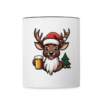 Hirsch Weihnachten Bier Lustig - Tasse zweifarbig - Weiß/Schwarz - Vorne
