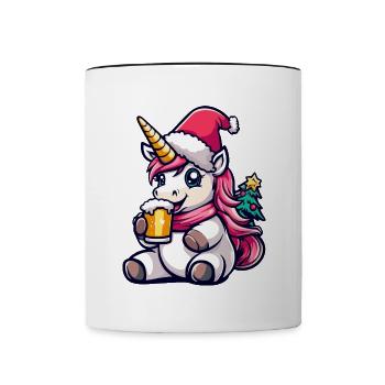Einhorn Weihnachten Bier Lustig - Tasse zweifarbig - Weiß/Schwarz - Vorne