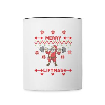 Merry Liftmas Santa Klaus Fitness Weihnachten Xmas - Tasse zweifarbig - Weiß/Schwarz - Vorne