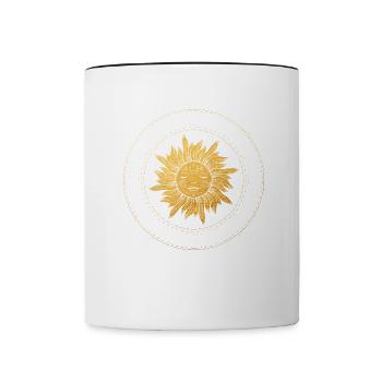 Sonnengesicht mit goldenen Strahlen, Mystisch - Tasse zweifarbig - Weiß/Schwarz - Vorne